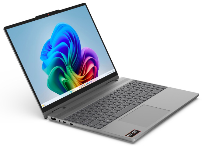 Lenovo IdeaPad 5 2-in-1 15AHP11 s otevřeným displejem a konektory na levém boku