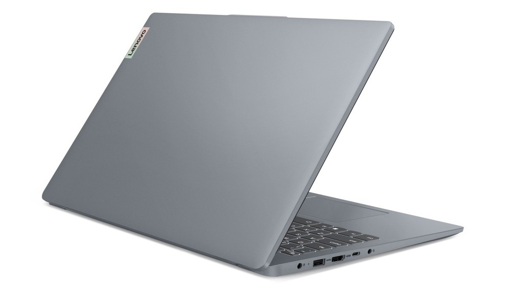 Notebook Lenovo IdeaPad Slim 3 15ABR8 šedý Pootevřený notebook Lenovo IdeaPad Slim 3 15ABR8 zezadu