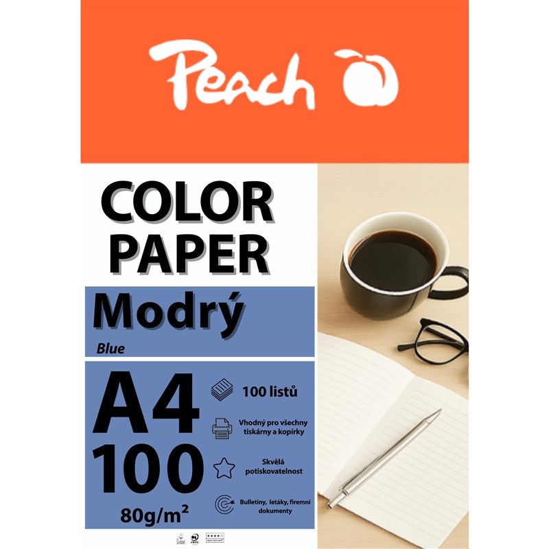 Papíry do tiskárny Peach Color A4 - 100 listů modré