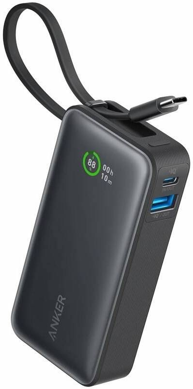 powerbanka Anker 545 Nano s integrovaným USB-C kabelem, displejem a porty USB-C a USB-A