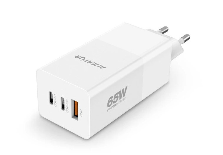 Nabíječka do sítě Aligator GaN, PD 65W, 2xUSB-C + USB bílá