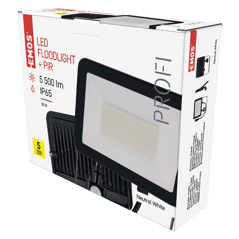 Reflektor EMOS INOVO 50W 5500LM PIR IP65 NW - černý