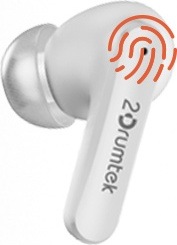 Sluchátka A4Tech B25, TWS Bluetooth do uší bílá Detail sluchátka A4Tech B25 s dotykovým ovládacím panelem na zadní straně
