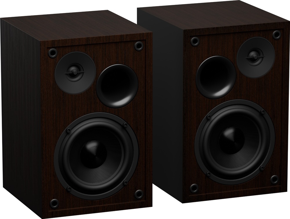 Reproduktory Genesis Arsen 302BT, 20 W hnědé Dva reproduktory Genesis bez předních mřížek. Na každém je vidět velký basový a menší výškový reproduktor spolu s kruhovým otvorem předního bassreflexu.