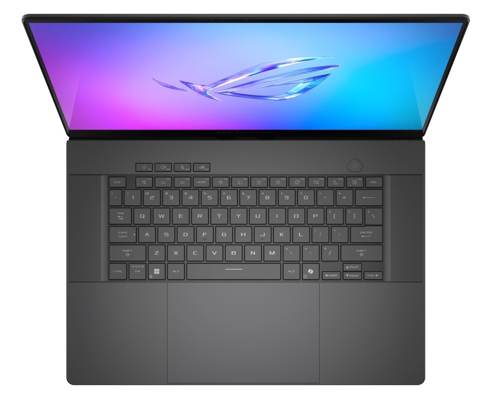 Notebook Asus ROG Zephyrus G16 šedý Pohled shora na klávesnici notebooku Asus ROG Zephyrus G16