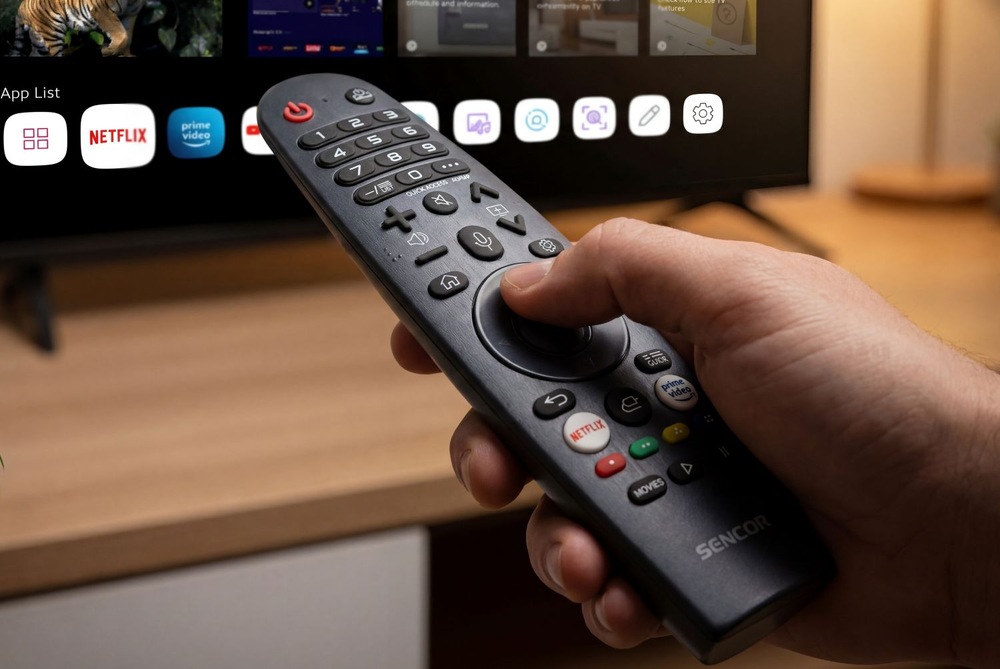Televize Sencor SLE 43US804B Pohodlné ovládání Smart TV Sencor SLE 43US804B pomocí gyroskopického ovladače s Bluetooth připojením.