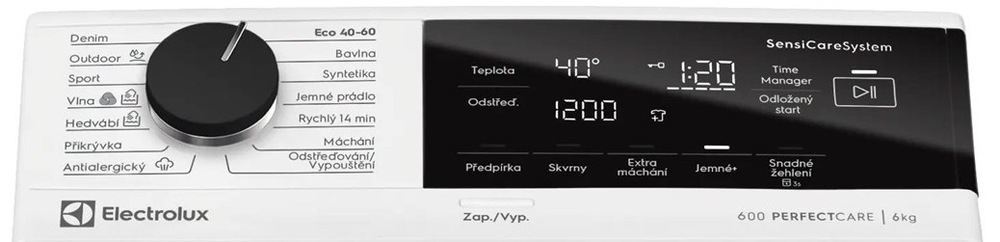 Pračka Electrolux Série 600 EW6T326C bílá Ovládací panel pračky Electrolux EW6T5326C řady 600 SensiCare