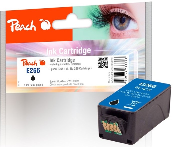 Inkoustová náplň Peach Epson 266, T2661, 250 stran - černá