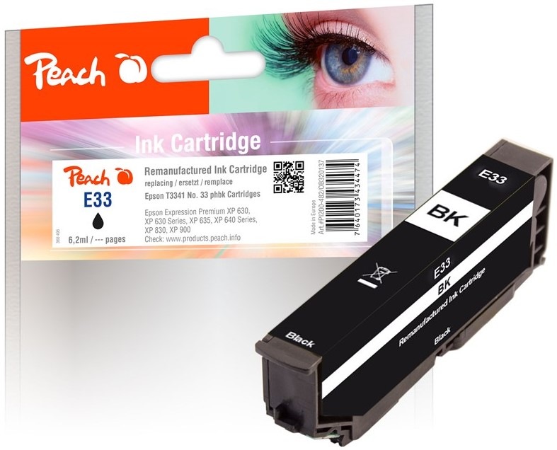 Inkoustová náplň Peach Epson 33, T3341, 6,2 ml - foto černá