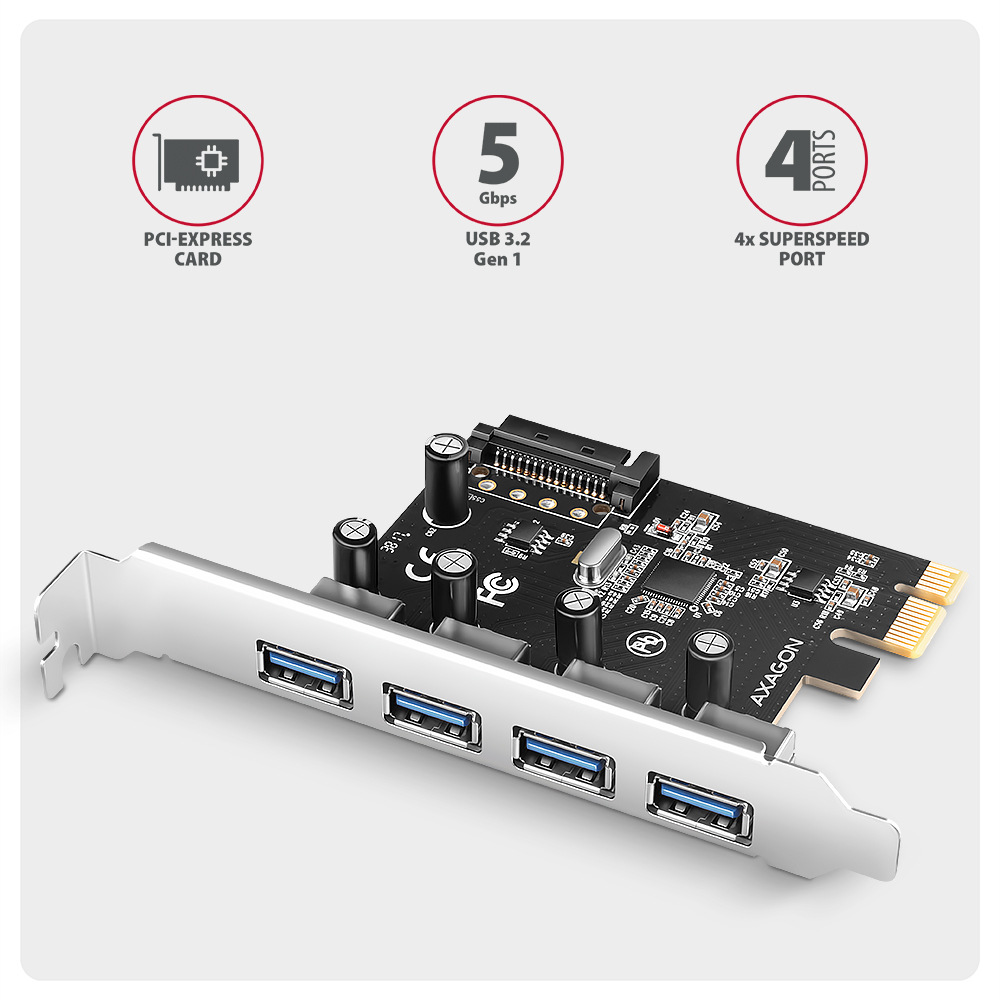 Řadič Axagon PCEU-430RS - 4x USB 5Gbps port Řadič Axagon PCEU-430RS - 4x USB 5Gbps port