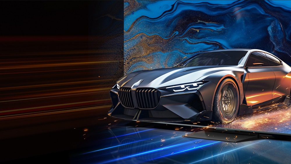 Jedoucí auto na televizi TCL při nativním rozlišením 4K při 144 Hz