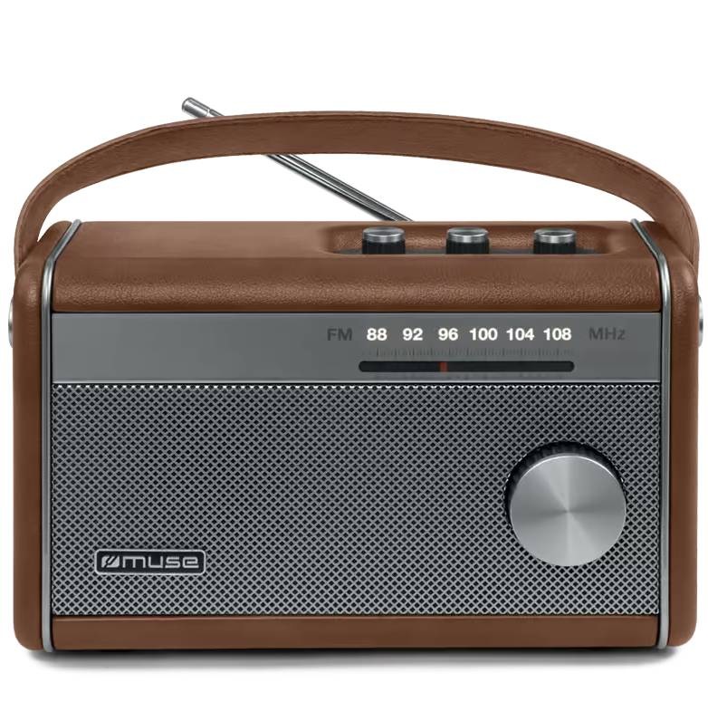 Radiopřijímač Muse v hnědé barvě.