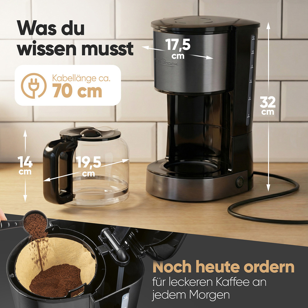 Kávovar Profi Cook KA 1330 černý Rozměry kávovaru ProfiCook KA 1330 a konvice