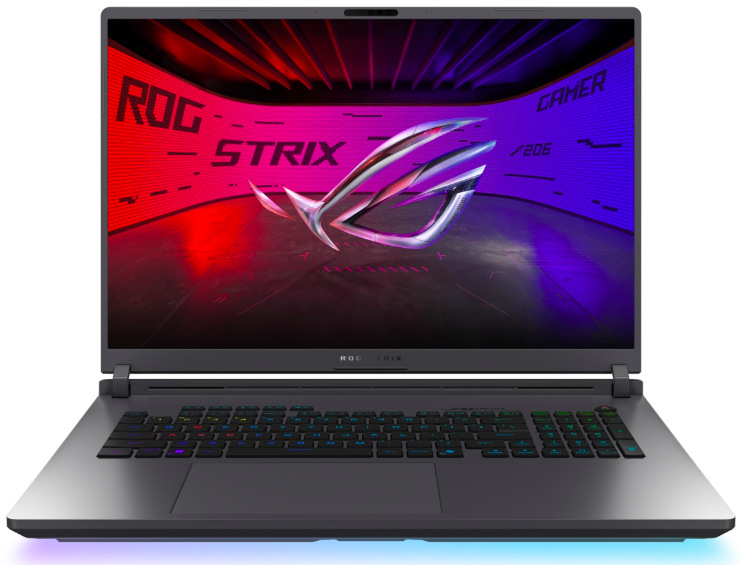 Otevřený Asus ROG Strix G18 s numerickou klávesnicí a světelnou lištou