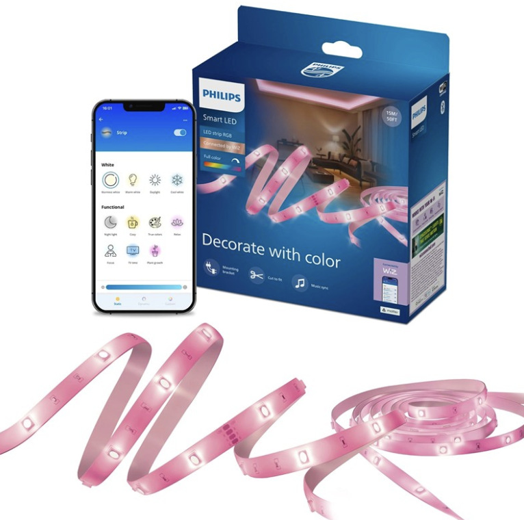 LED pásek Philips Smart LED RGB LED strip 15m Type-C s aplikací WiZ a prodejním balením