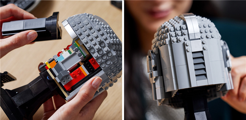 Stavebnice LEGO® Star Wars™ 75328 Helma Mandaloriana Stojánek s cedulkou promění hotovou helmu v kompaktní výstavní model vhodný na polici či do vitríny.