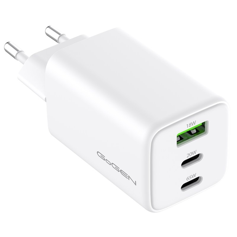 Nabíječka do sítě GoGEN ACHPDQ365, 2x USB-C PD 65W + 20W, 1x USB-A 18W bílá
