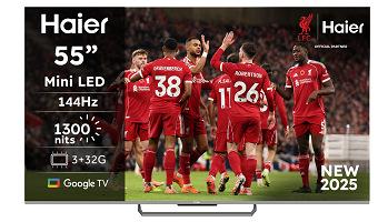 Televize Haier H55M90EUX s fotbalem na obrazovce