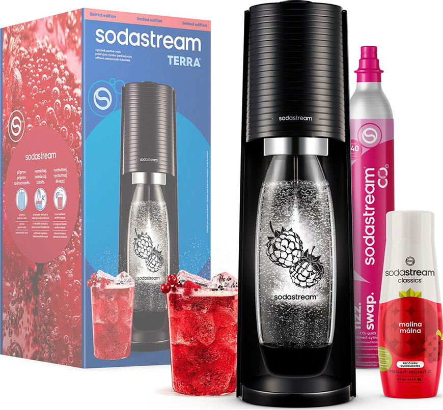 Výrobník sodové vody SodaStream TERRA Black Malina Zero Mpack černý Výrobník sodové vody SodaStream TERRA Black Malina Zero