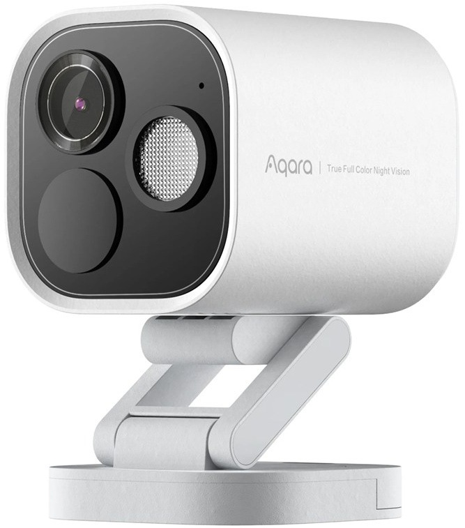 Venkovní bezpečnostní kamera Aqara G5 Pro s nočním viděním na stojanu.
