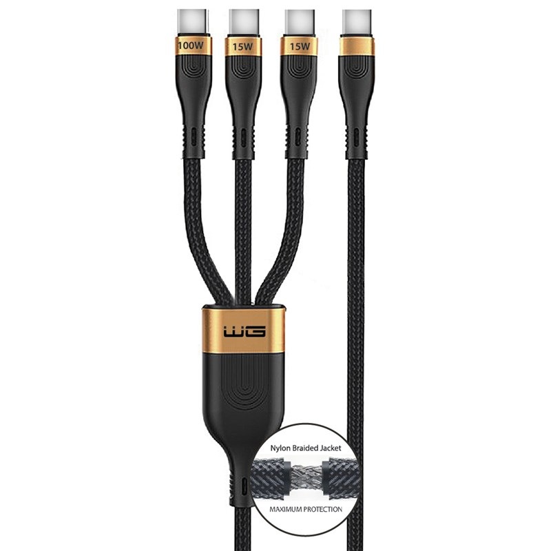 Kabel WG 3v1 USB-C x 3x USB-C 130W 1,5m černý