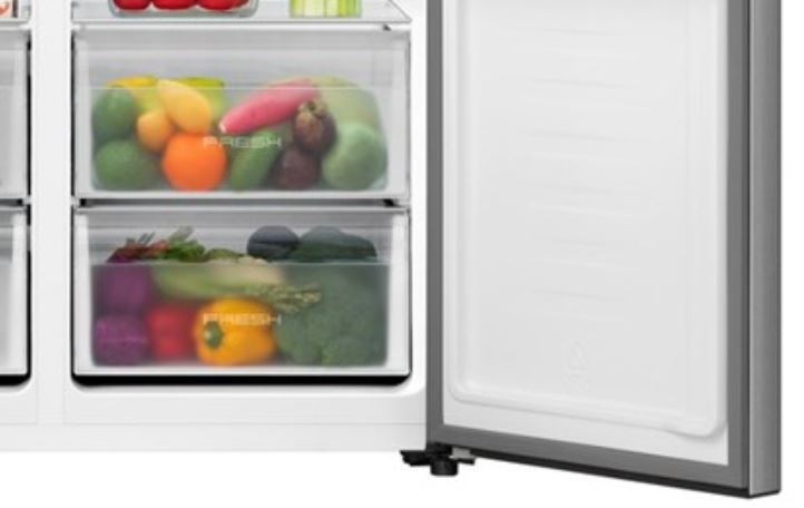 Americká lednice Gorenje G400 NRS917E41X nerez detail na dva boxy na ovoce a zeleninu v lednici Gorenje NRS917E41X.