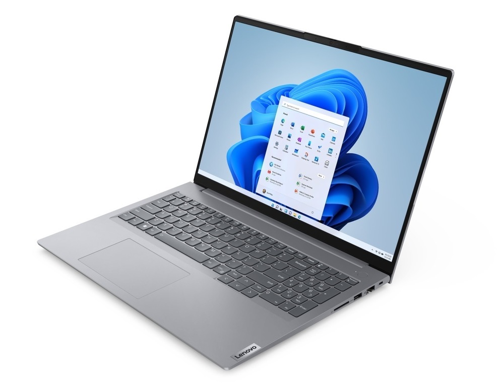 Notebook Lenovo ThinkBook 16p G6 ADR šedý Otevřený a zapnutý notebook Lenovo ThinkBook 16p G6 ADR natočený doleva