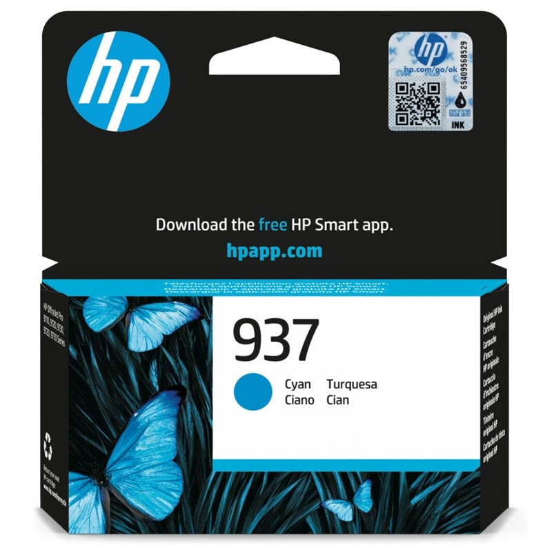 Inkoustová náplň HP 937, 800 stran azurová