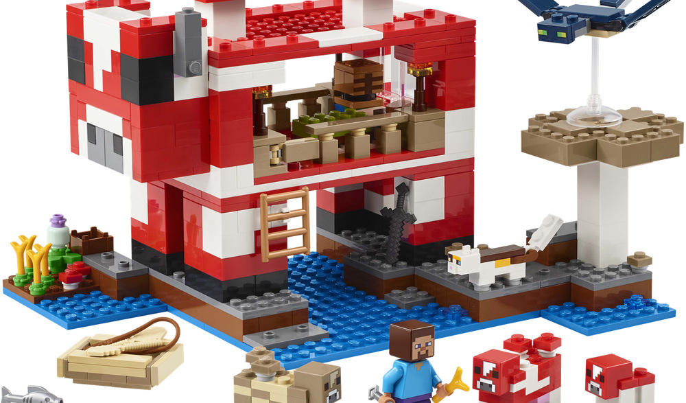 Stavebnice LEGO Minecraft přináší dětem domeček ve tvaru krávomůrky s odklápěcí střechou a útulným interiérem