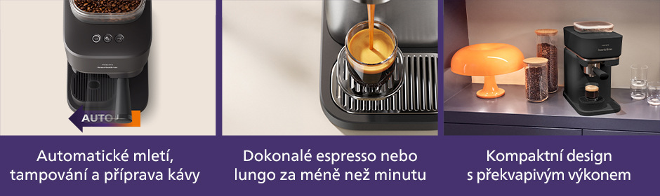 Detailní pohled na Pákový kávovar Philips BAR300/60 Baristina a páku, jak vaří espresso a na lince