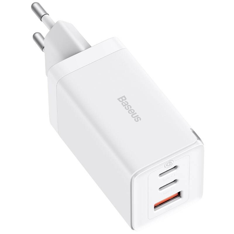 Nabíječka do sítě Baseus GaN5 Pro, 2x USB-C, USB-A, 65W + USB-C kabel 1m bílá