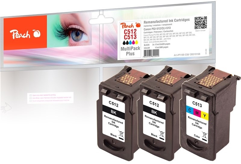 Inkoustová náplň Peach Canon PG-512/CL-513, MultiPack Plus, 2x520/500 stran - CMYK