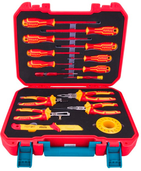 Elektrikářská sada nářadí Total Tools THKITH1601 v červeném kufru z tvrzeného PVC, 16 ks