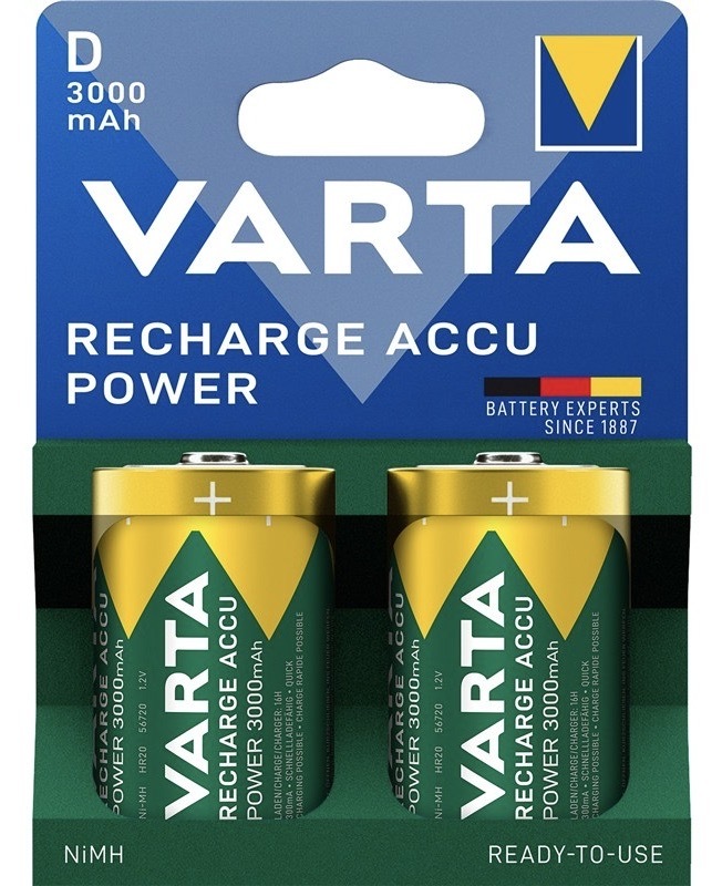 Baterie nabíjecí Varta Recharge Accu Power 2 D (HR20), 3 000 mAh (2 ks)
