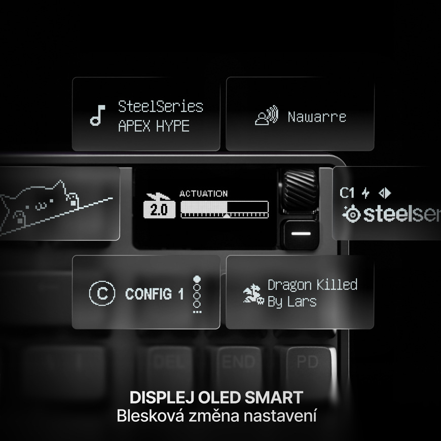 OLED Smart displej umožňuje rychlou změnu nastavení, profilů i informací přímo na klávesnici