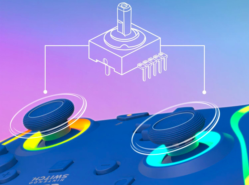 Gamepad Turtle Beach Afterglow Wave Wired RGB, NS2 modrý Detail Hall Effect analogových páček modrého gamepadu Turtle Beach Afterglow Wave