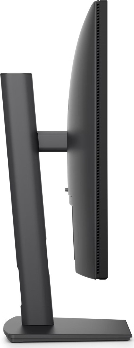 Monitor Dell Pro P 24 P2426 černý Boční pohled na černý monitor Dell Pro P2426 s tenkým panelem, větracími otvory po obvodu, středovým stojanem a plochou základnou.
