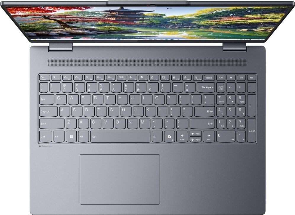 Notebook Lenovo IdeaPad 5 2-in-1 16AKP10 modrý Pohled shora na klávesnici notebooku Lenovo IdeaPad 5 2-in-1 16AKP10