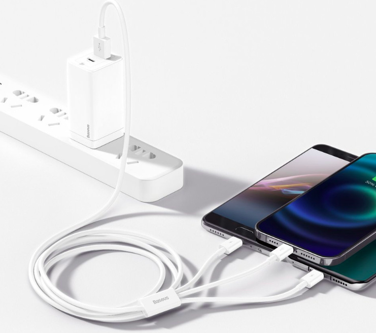 Kabel Baseus Superior 3v1 USB/microUSB+Lightning+USB-C, 3,5A, 1,5m bílý Kabel Baseus Superior 3v1 USB/microUSB+Lightning+USB-C, 3,5A, 1,5m - bílý