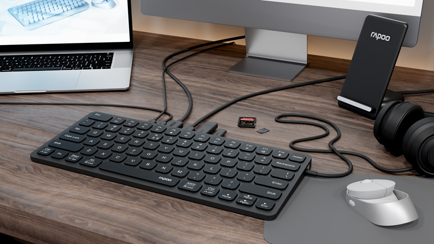Klávesnice Rapoo UCK-6001 s USB-C multiport hubem 8v1, CZ/SK layout šedá Klávesnice Rapoo UCK-6001 s USB-C multiport hubem 8v1, CZ/SK layout šedá