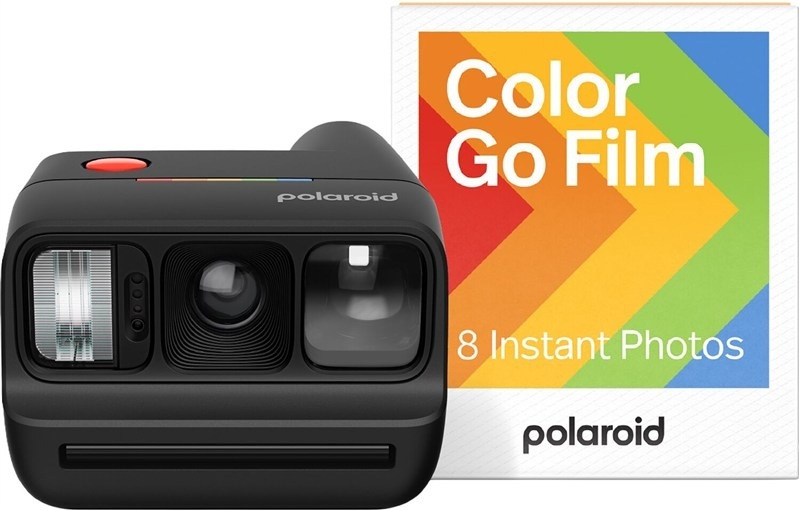 Instantní fotoaparát Polaroid Go Gen 3 v balení s barevným filmem, černá barva
