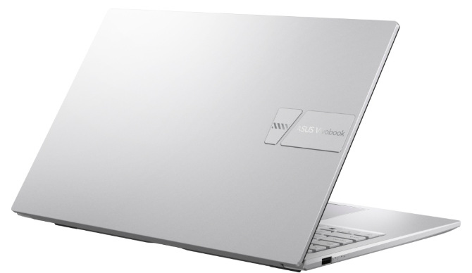Notebook Asus Vivobook 15 stříbrný Zadní strana stříbrného notebooku ASUS Vivobook 15 Cool Silver s decentním logem na víku