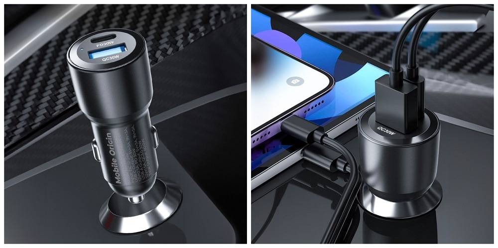Adaptér do auta Mobile Origin 1x USB-A/1x USB-C 60W černý Adaptér do auta Mobile Origin 1x USB-A/1x USB-C 60W černý
