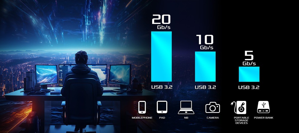 USB-C konektory podporují přenosové rychlosti až 20 Gb/s