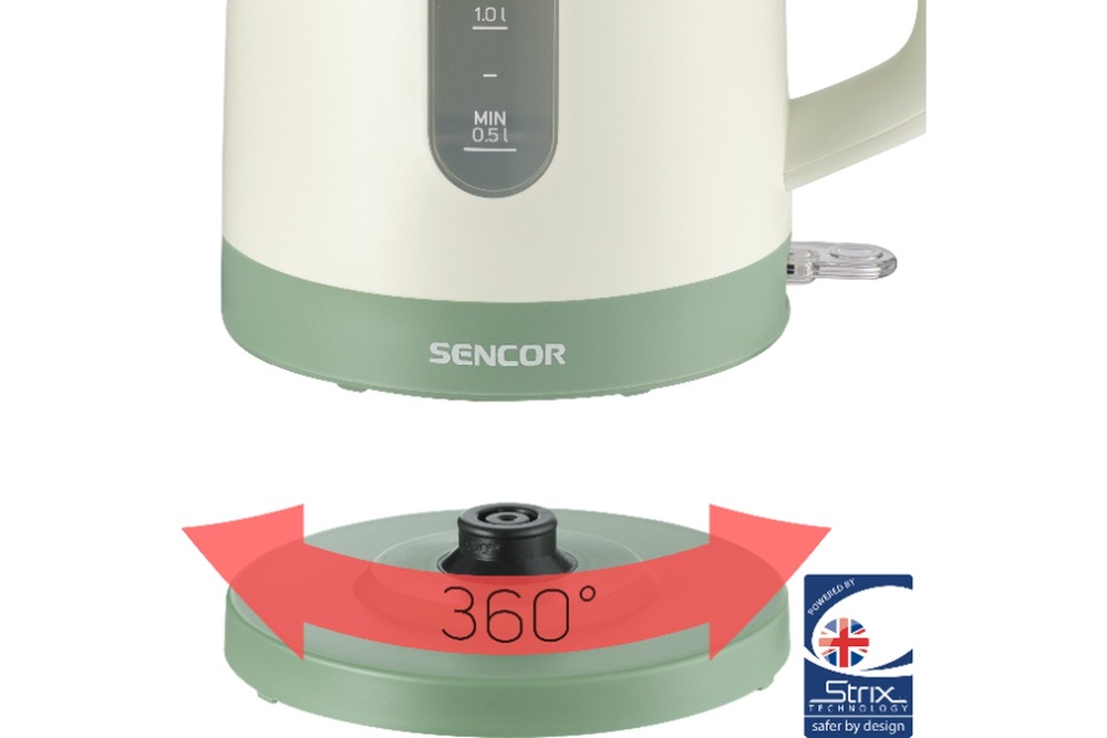 Rychlovarná konvice Sencor SWK 1732GR 1,7 l zelená/béžová 360° konektor konvice Sencor SWK 1732GR