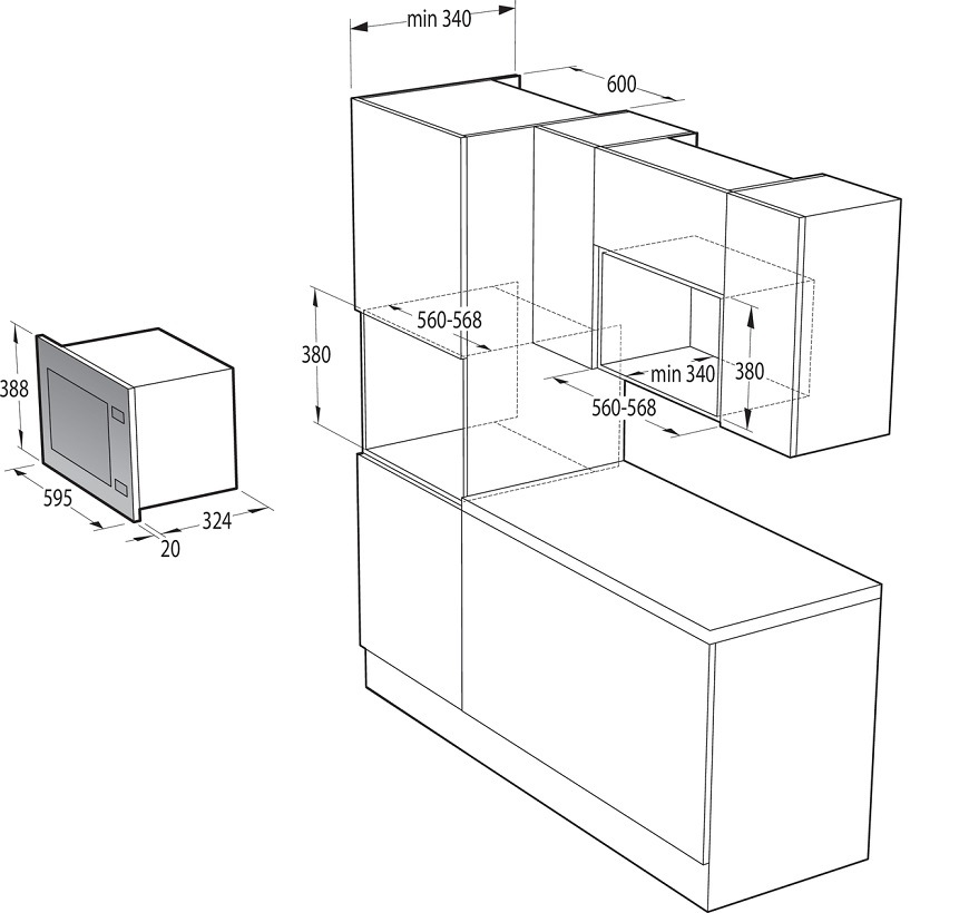Mikrovlnná trouba Gorenje Advanced BMI201AG1X nerez Vestavná mikrovlnka Gorenje BMI201AG1X, teplé talíře