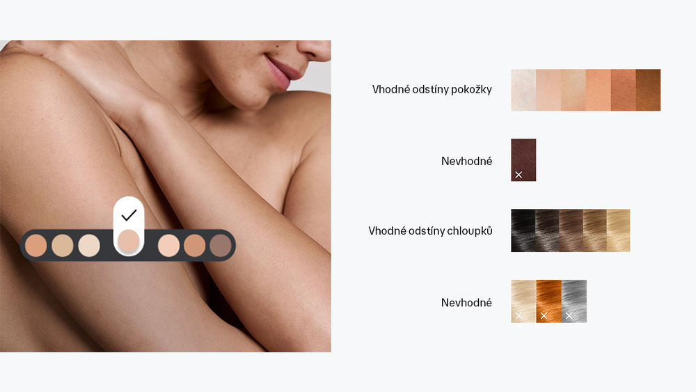Odstíny pokožky vhodné pro ošetřování IPL Braun IPL1111 Silk·expert Mini