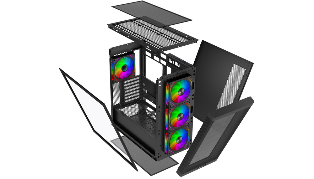 Skříň s 4mm tvrzeným sklem, ClickFix panelem a podporou GPU 415 mm nabízí prostor i snadnou údržbu