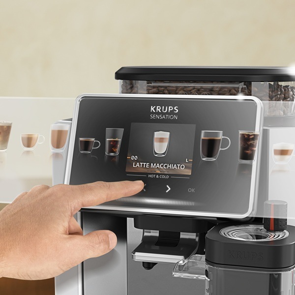 Ovládání kávovaru Krups EA918GE0 Sensation Elite Hot & Cold na dotykovém displeji