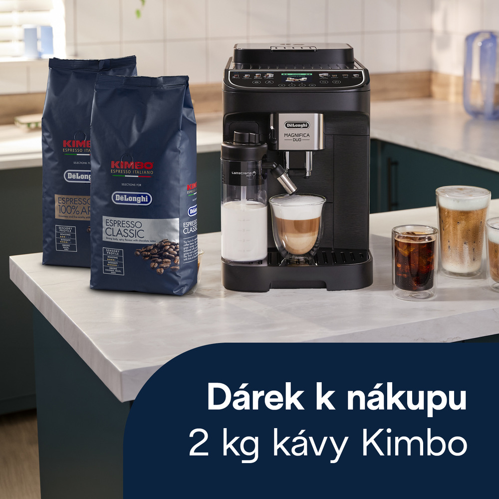 Automatický kávovar De'Longhi ECAM 330.80.TXB Magnifica DUO a balení kávy